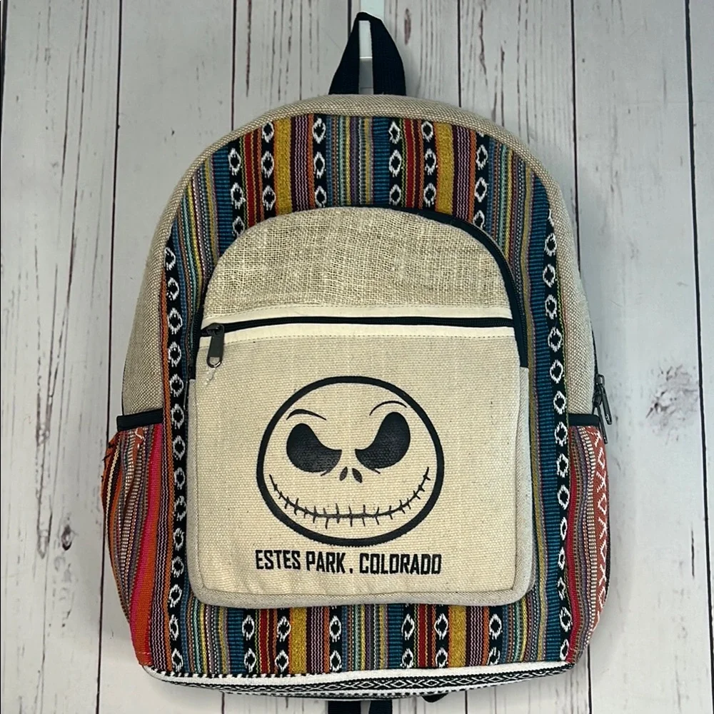 Jack Skellington Hemp Backpack Estes‎ Park Colorado Boho Aztec Sustainable NWOT
